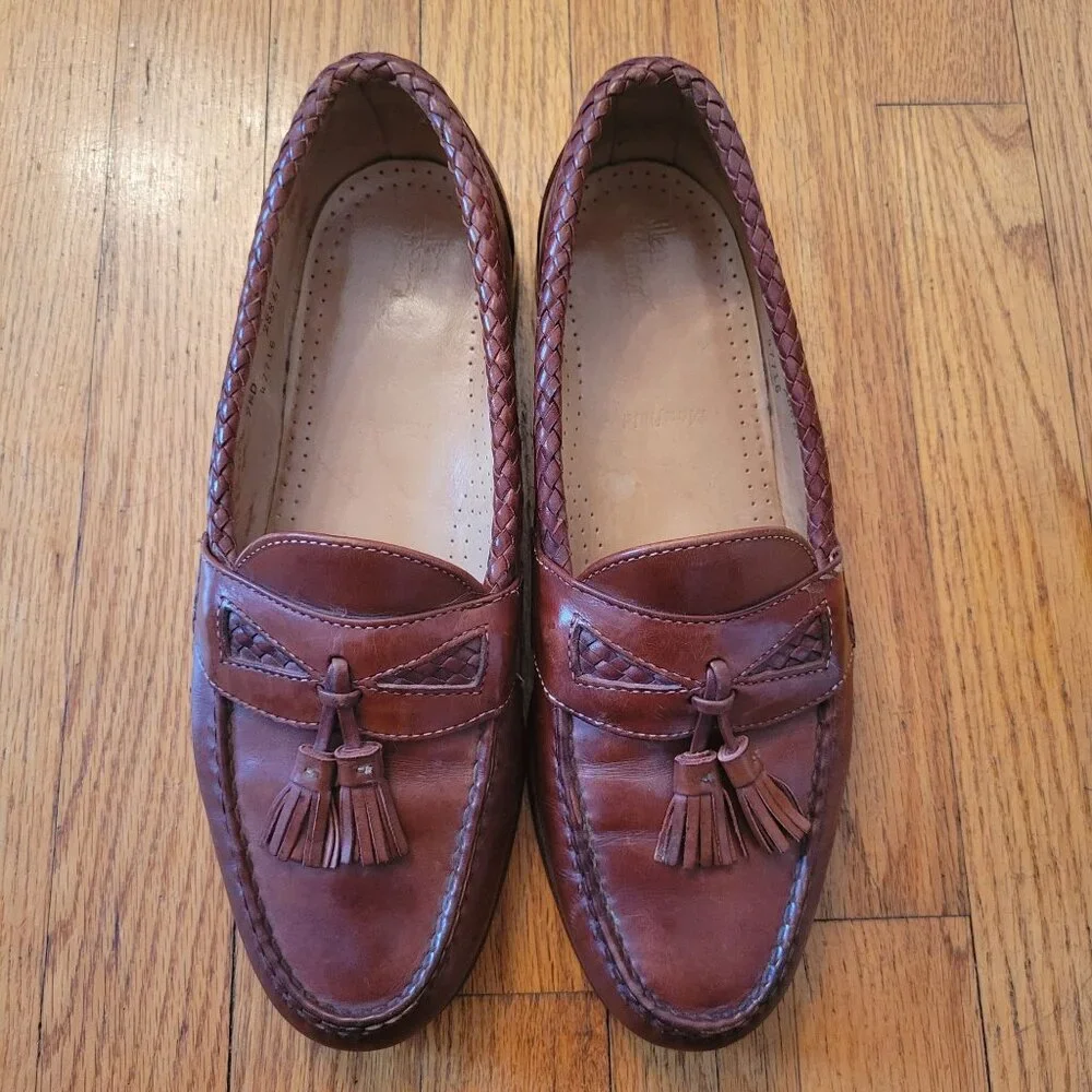 Allen Edmonds MAXFIELD Brown Tassel Loafers 9.5D Braided Leather Dress‎ Shoes
